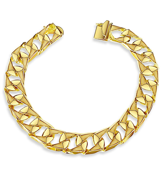 Curb Solid Gold Handmade Bracelet , 14mm, 6.5-10 Inch