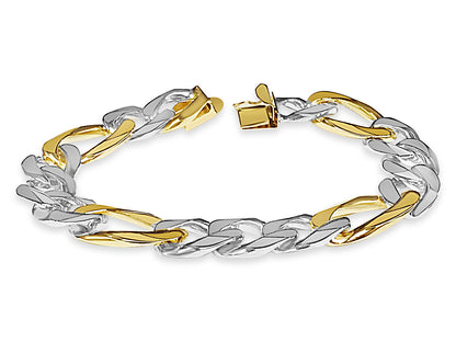 18k Solid Yellow Gold Handmade 15mm Figaro Link Bracelet, 9.5", Approx 90g