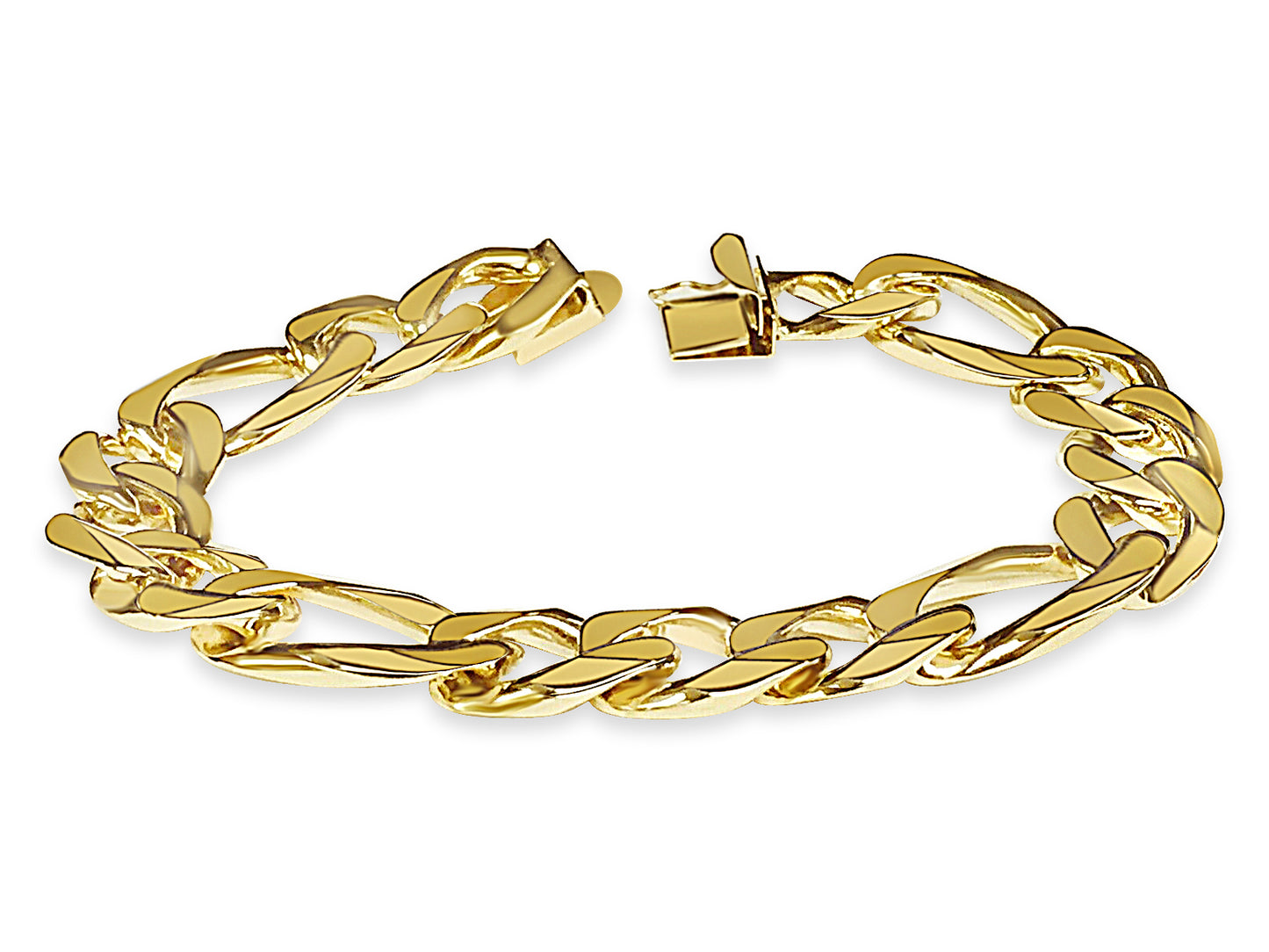 18k Solid Yellow Gold Handmade 15mm Figaro Link Bracelet, 9.5", Approx 90g