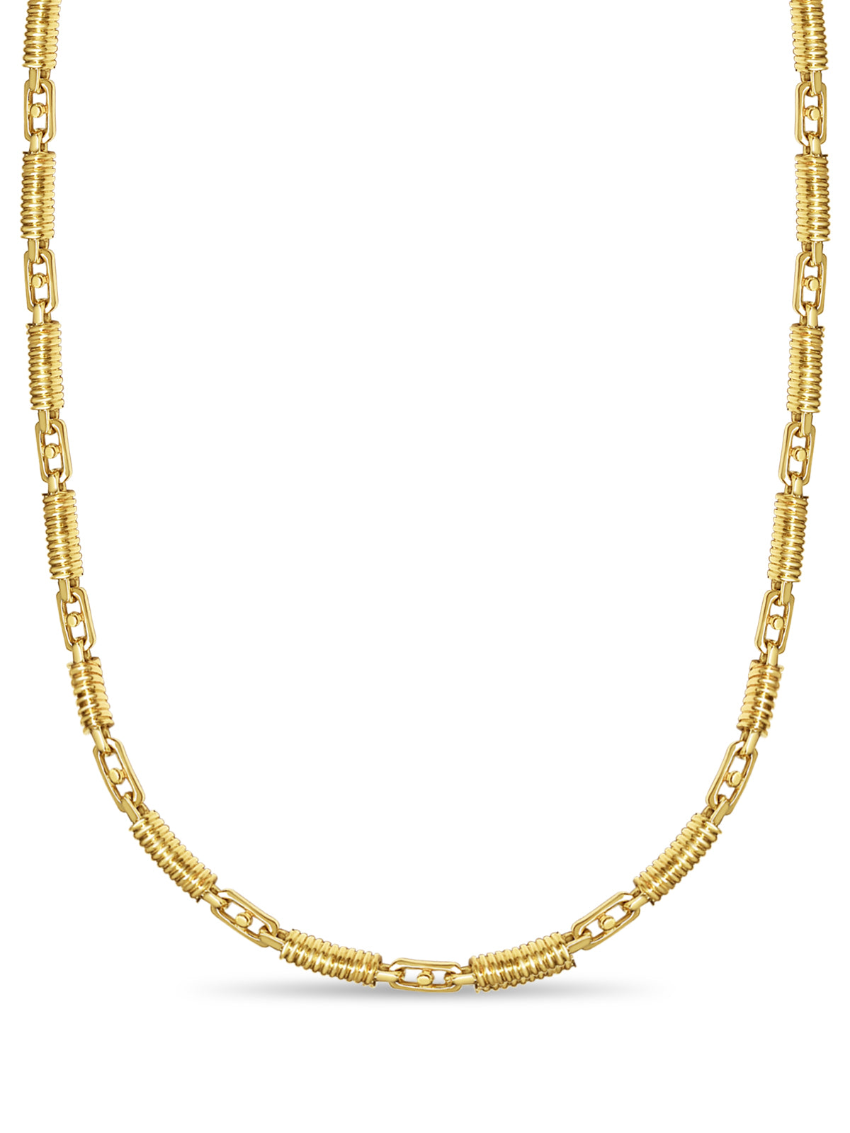 18k Solid Yellow Gold Handmade 8mm Spiral Tube Link Necklace, 30", Approx 243g