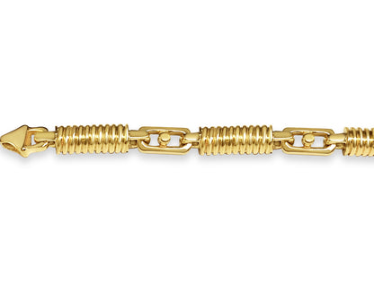 18k Solid Yellow Gold Handmade 8mm Spiral Tube Link Bracelet, 9.5", Approx 77g