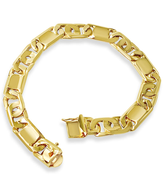 Tiger Eye & Bar Solid Gold Handmade Bracelet , 11mm, 6.5-10 Inch