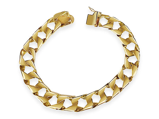 Curb Solid Gold Handmade Bracelet , 11mm, 6.5-10 Inch