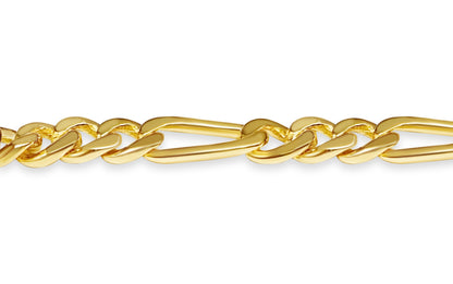 18k Solid Yellow Gold Handmade 7mm Figaro Link Bracelet, 9.5", Approx 32g