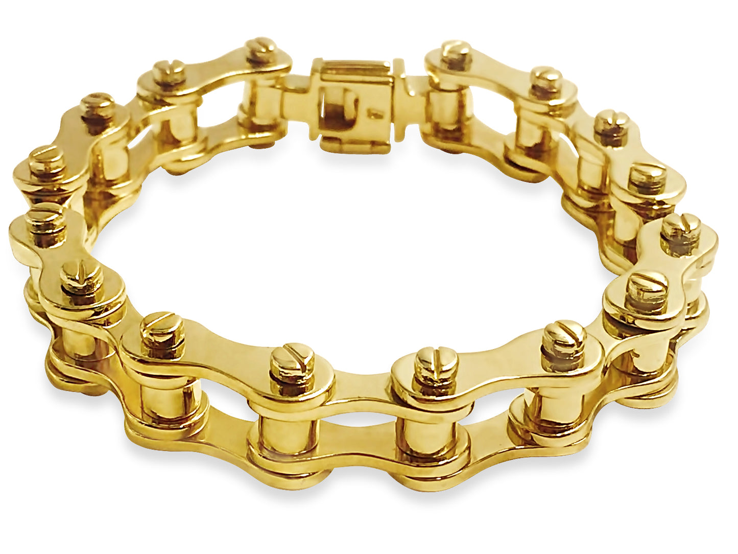 18k Yellow Gold 14mm Motorcycle/Bike Chain Bracelet, 9.5", Approx 141g