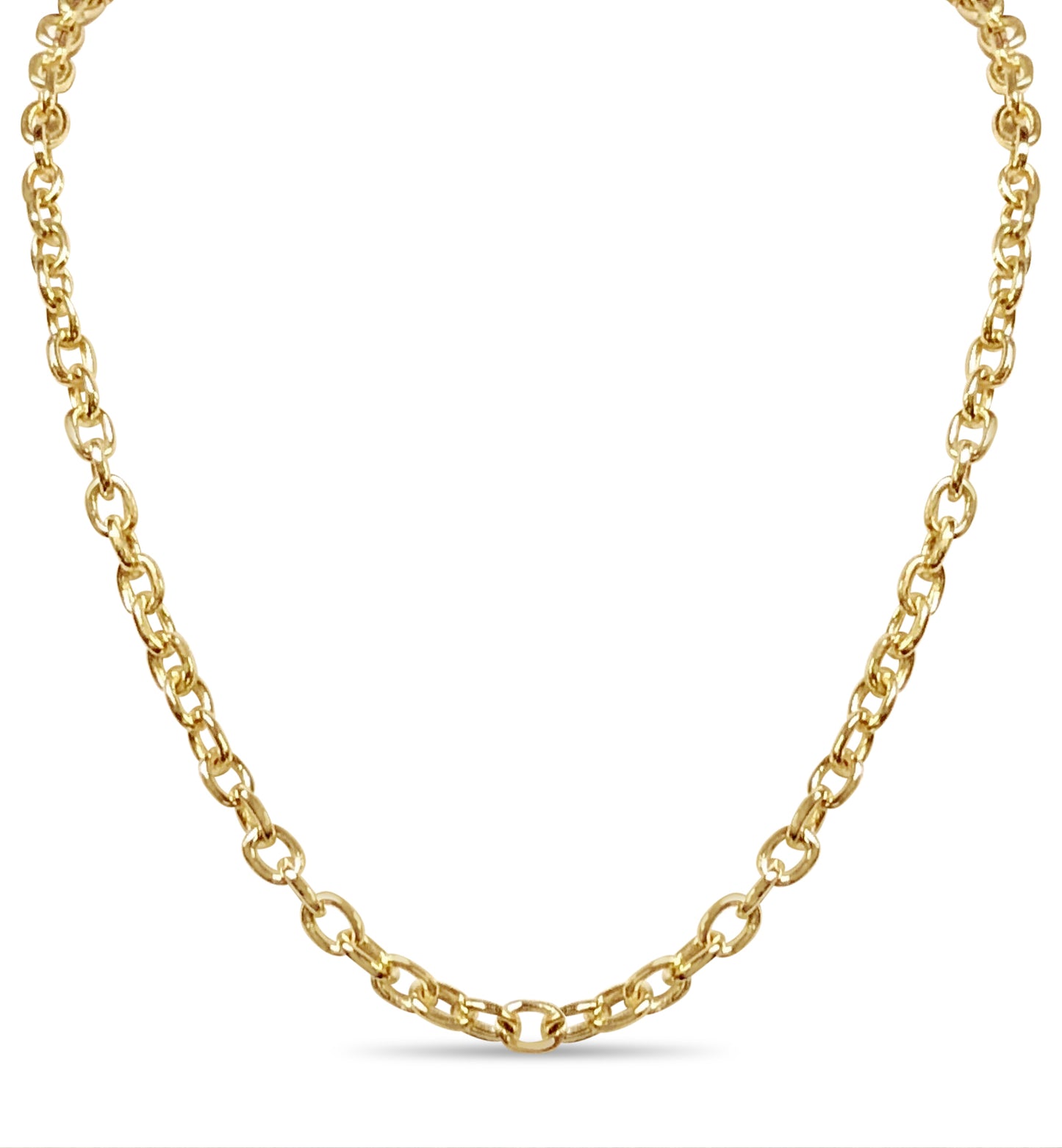 Fancy Rolo Solid Gold Handmade Necklace , 6mm, 16-30 Inch