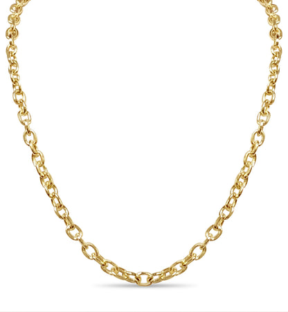 Fancy Rolo Solid Gold Handmade Necklace , 6mm, 16-30 Inch