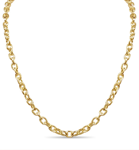 Fancy Rolo Solid Gold Handmade Necklace , 6mm, 16-30 Inch