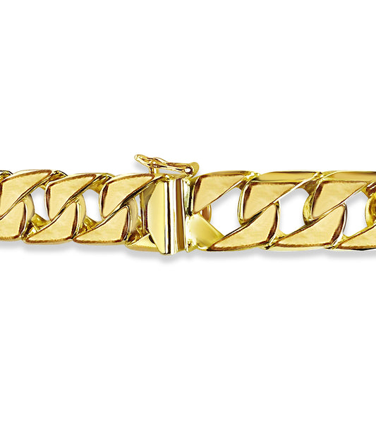 Curb Solid Gold Handmade Bracelet , 14mm, 6.5-10 Inch