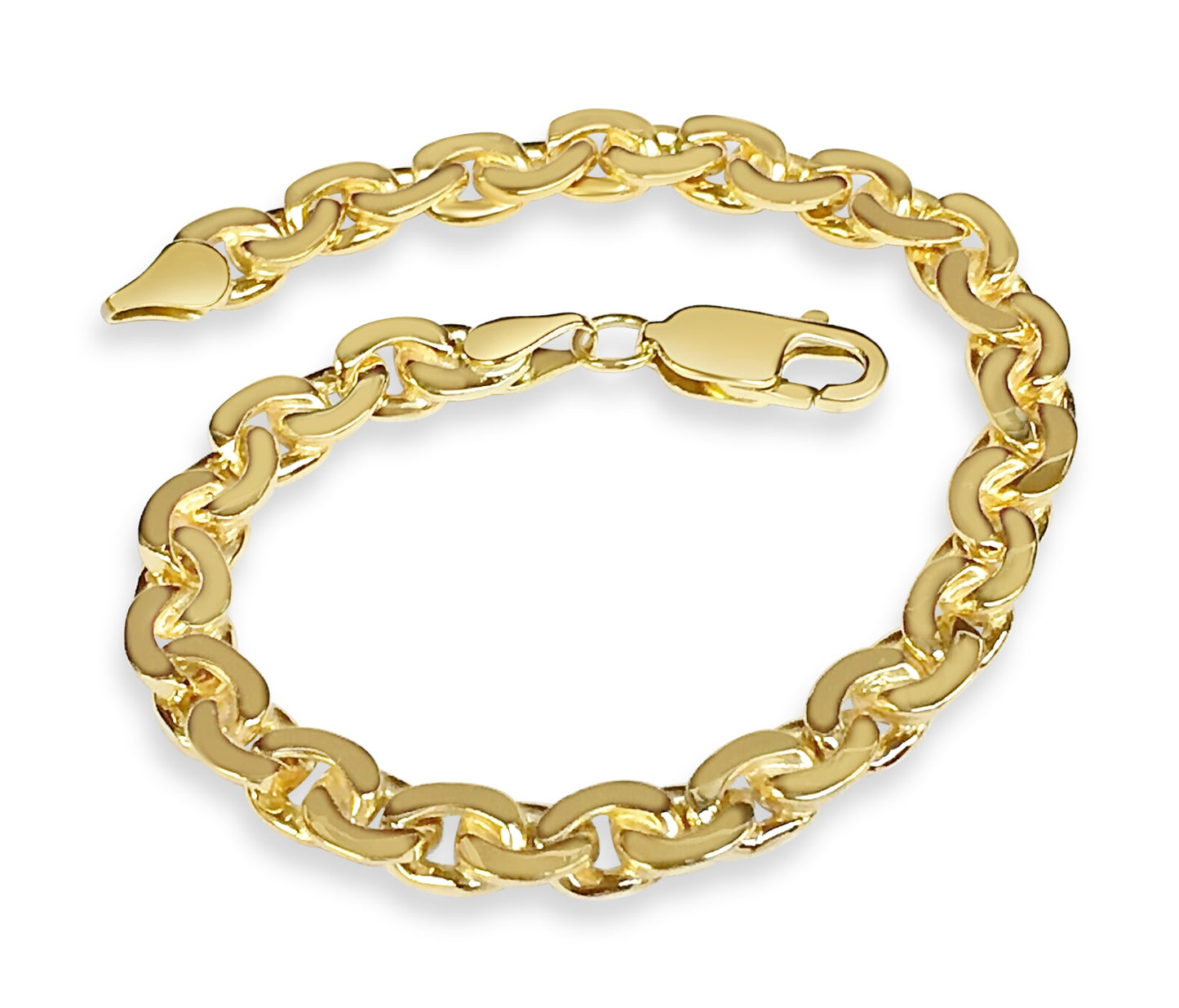 18k Solid Yellow Gold Handmade 7mm Infinity Link Bracelet, 9.5", Approx 37g