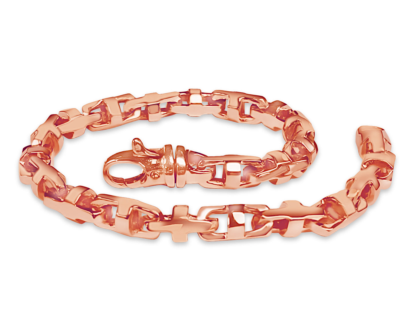 Anchor Mariner Solid Gold Handmade Bracelet , 7mm, 6.5-10 Inch