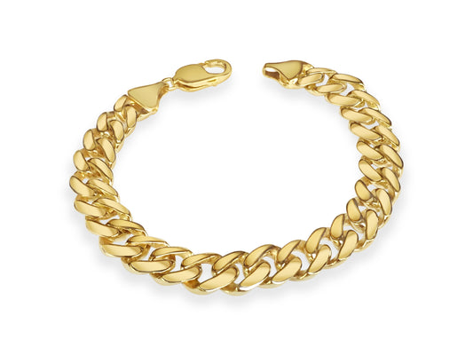 Curb Solid Gold Handmade Bracelet , 11mm, 6.5-10 Inch