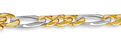 18k Solid Yellow Gold Handmade 9mm Figaro Link Bracelet, 9.5", Approx 41g