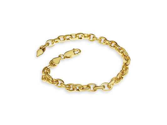 Oval Rolo Solid Gold Handmade Bracelet , 6mm, 6.5-10 Inch