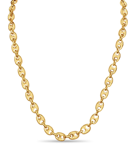 18k Solid Yellow Gold Handmade 7mm Mariner Link Necklace, 30", Approx 112g