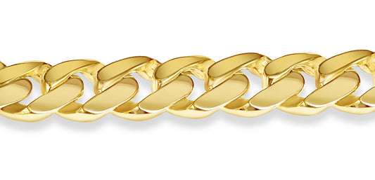 Curb Solid Gold Handmade Bracelet , 11mm, 6.5-10 Inch