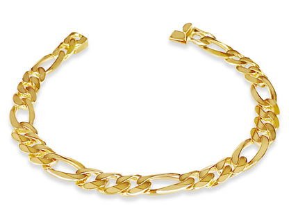 18k Solid Yellow Gold Handmade 9mm Figaro Link Bracelet, 9.5", Approx 41g