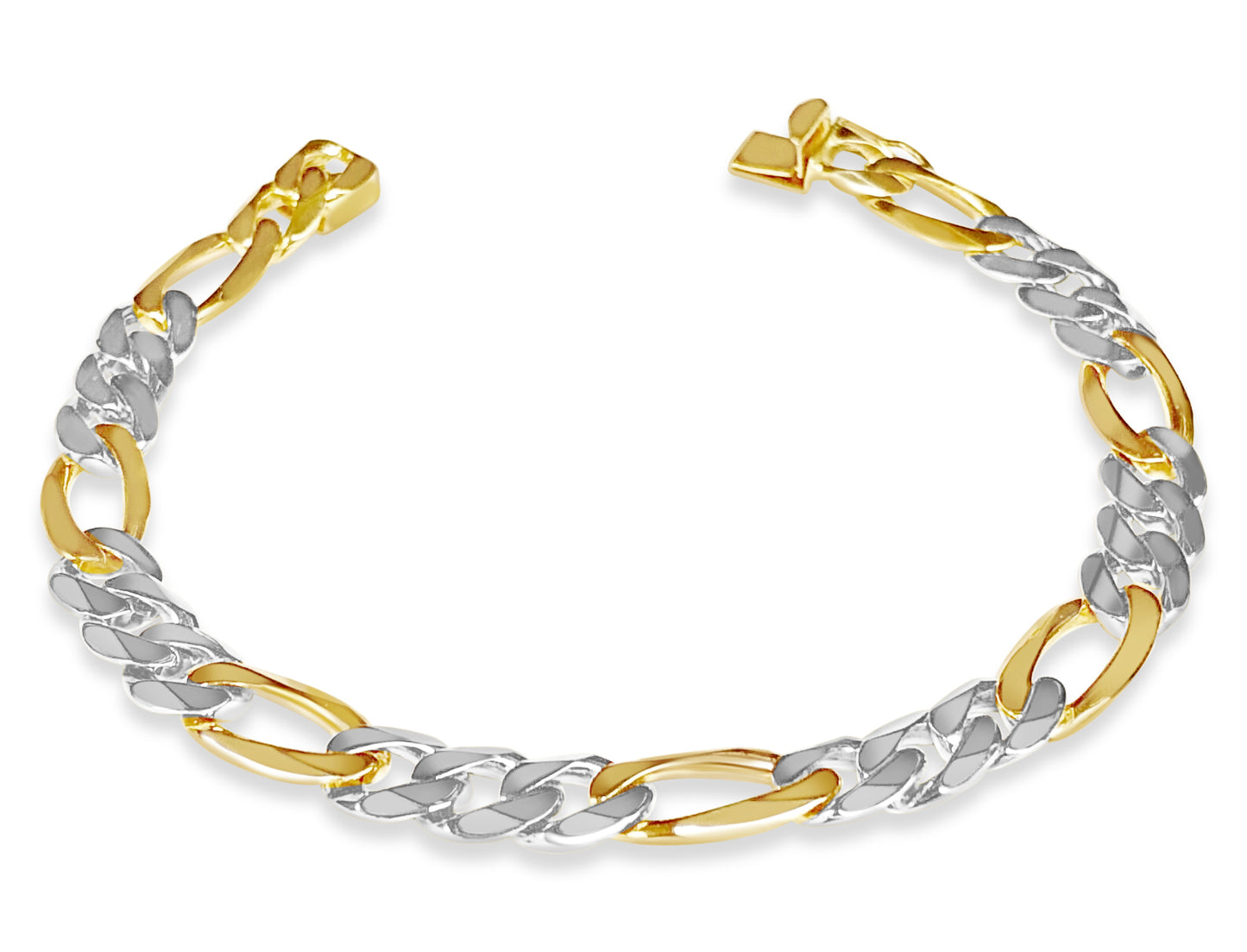 18k Solid Yellow Gold Handmade 9mm Figaro Link Bracelet, 9.5", Approx 41g