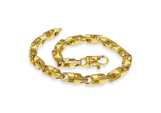 Rectangle Tube Solid Gold Handmade Bracelet , 6mm, 6.5-10 Inch