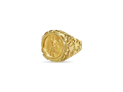 Nugget Solid Gold Handmade Coin Ring , 1/10oz Coin ,