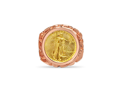 Nugget Solid Gold Handmade Coin Ring , 1/10oz Coin ,