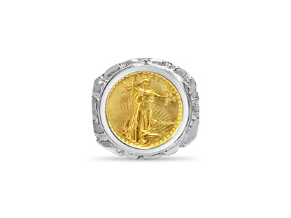 Nugget Solid Gold Handmade Coin Ring , 1/10oz Coin ,