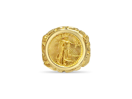 Nugget Solid Gold Handmade Coin Ring , 1/10oz Coin ,