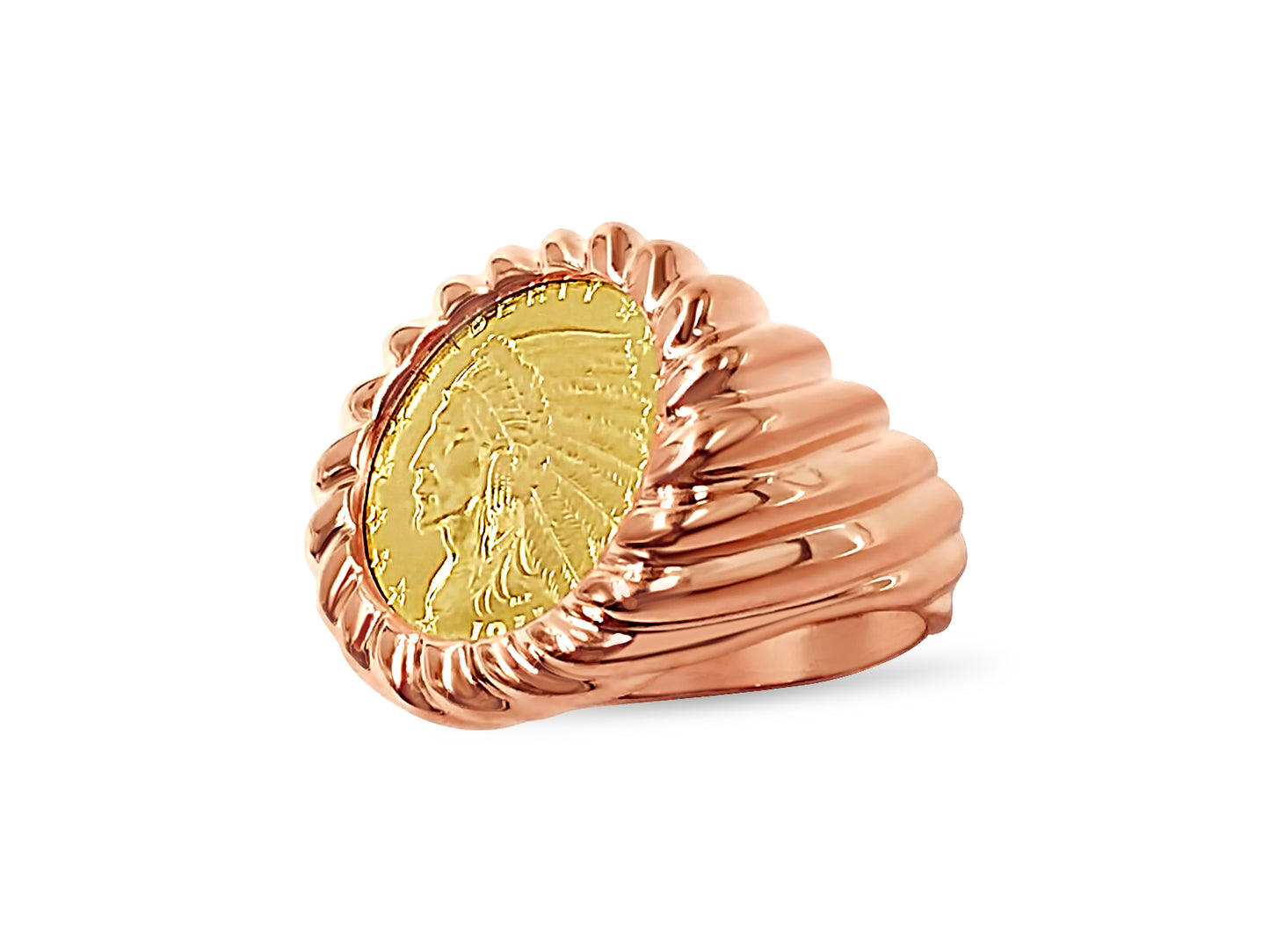 Fancy Solid Gold Handmade Coin Ring , Indian Head Coin ,
