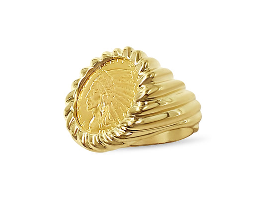 Fancy Solid Gold Handmade Coin Ring , Indian Head Coin ,