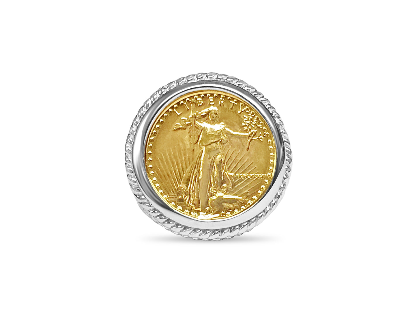 Fancy Solid Gold Handmade Coin Ring , 1/10oz Coin ,
