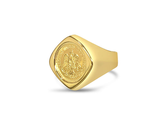 Fancy Solid Gold Handmade Coin Ring , 2.5 Pesos Coin ,