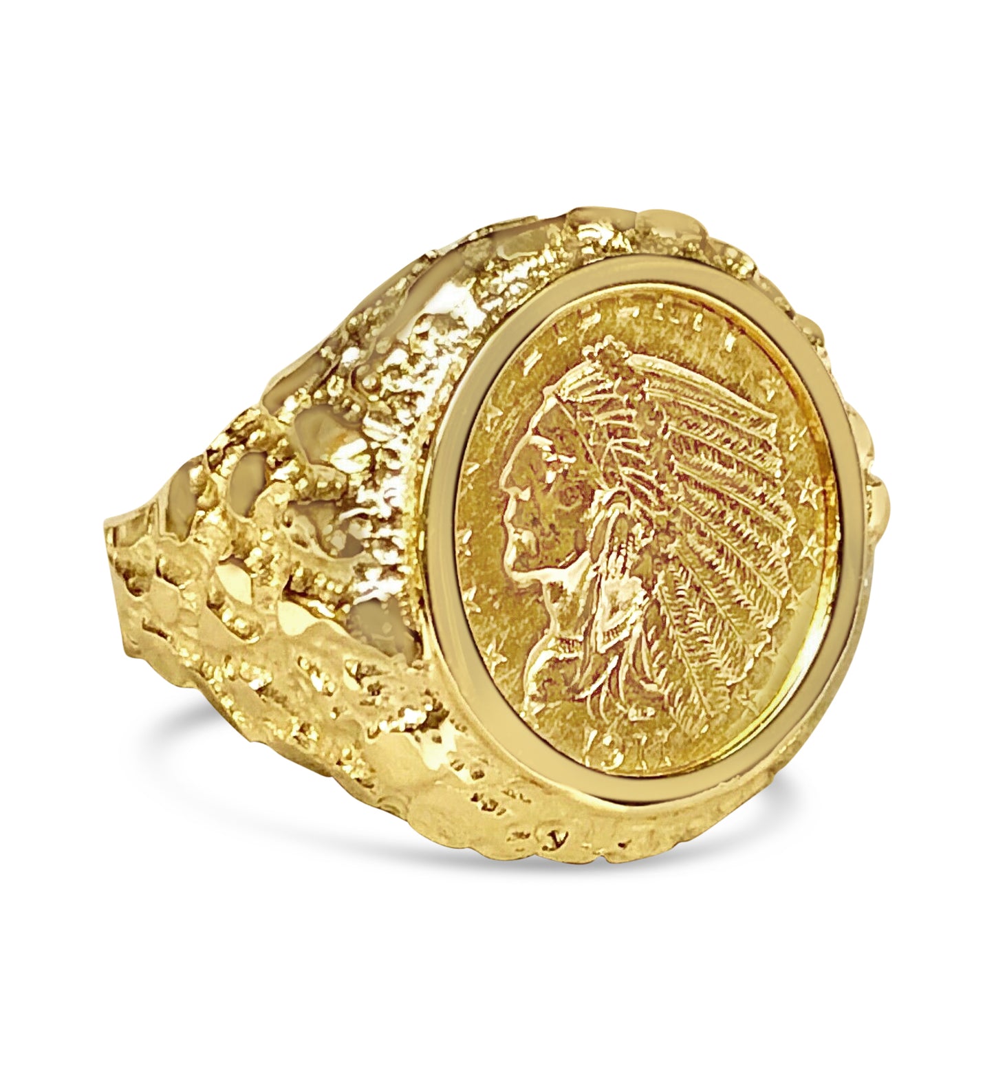 Nugget Solid Gold Handmade Coin Ring , Indian Head Coin ,