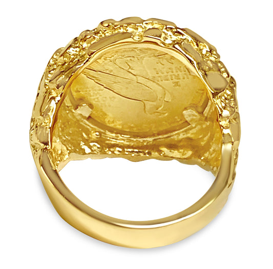 Nugget Solid Gold Handmade Coin Ring , Indian Head Coin ,
