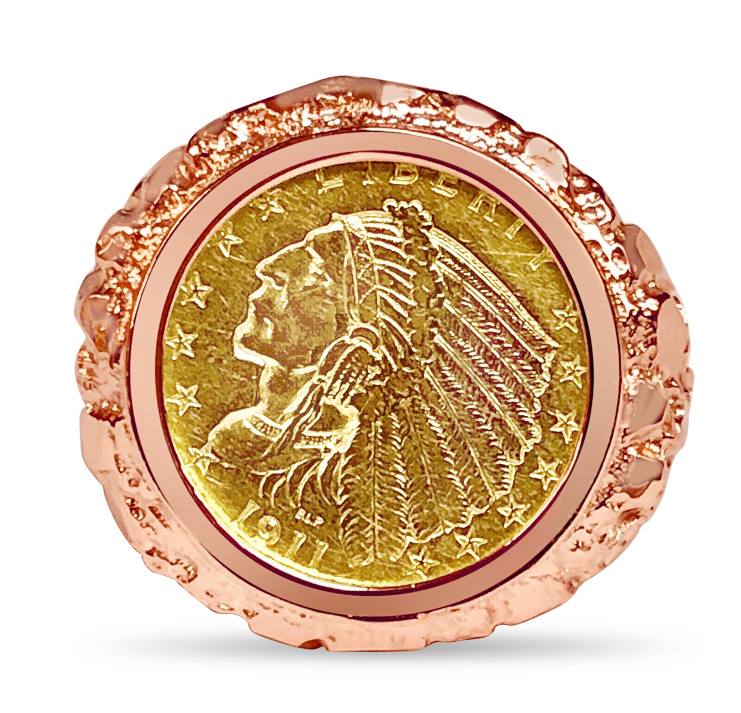 Nugget Solid Gold Handmade Coin Ring , Indian Head Coin ,