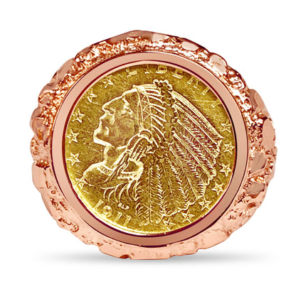 Nugget Solid Gold Handmade Coin Ring , Indian Head Coin ,