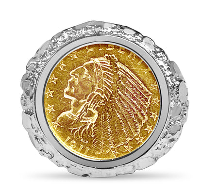 Nugget Solid Gold Handmade Coin Ring , Indian Head Coin ,