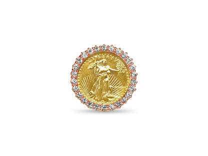 Diamond Fancy Solid Gold Handmade Coin Ring , 1/4oz Coin ,
