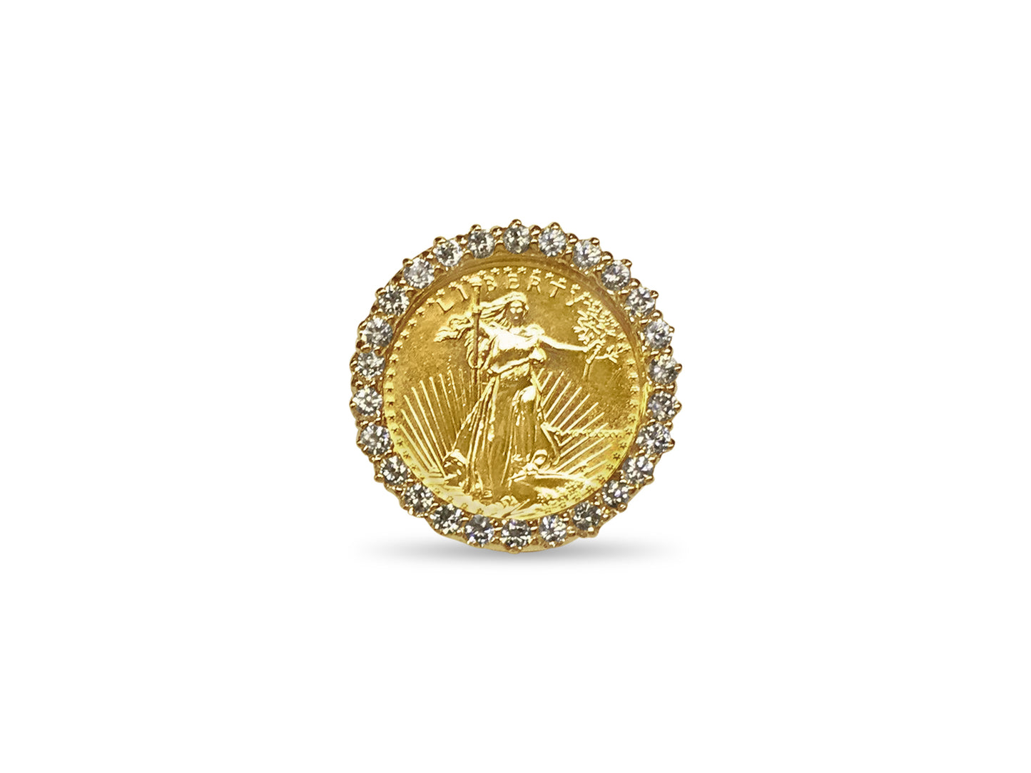 Diamond Fancy Solid Gold Handmade Coin Ring , 1/4oz Coin ,
