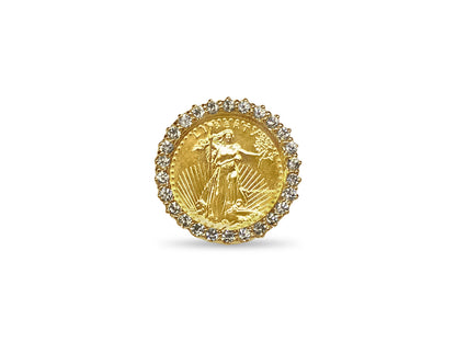 Diamond Fancy Solid Gold Handmade Coin Ring , 1/4oz Coin ,