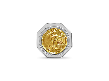 Fancy Solid Gold Handmade Coin Ring , 1/10oz Coin ,