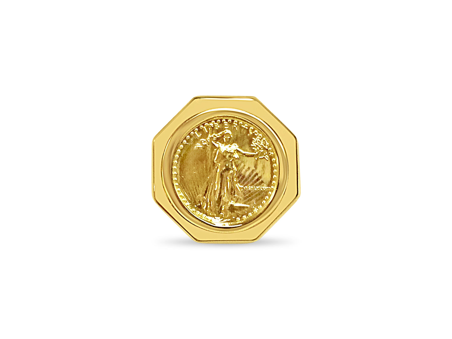 Fancy Solid Gold Handmade Coin Ring , 1/10oz Coin ,