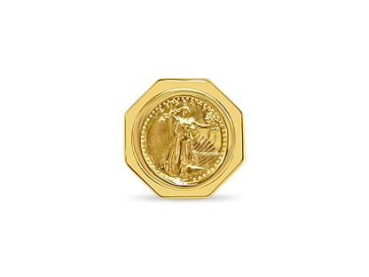 Fancy Solid Gold Handmade Coin Ring , 1/10oz Coin ,