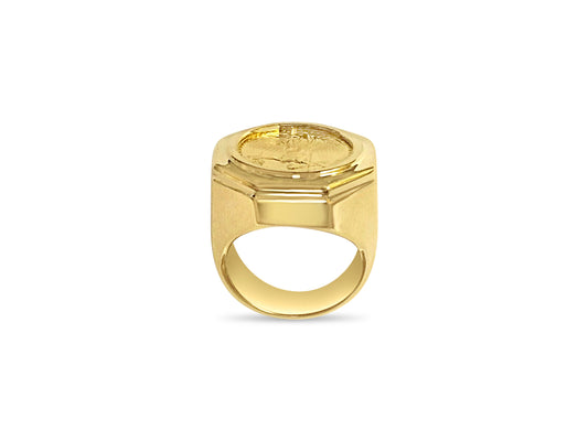 Fancy Solid Gold Handmade Coin Ring , 1/10oz Coin ,