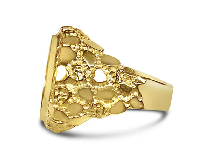 Nugget Solid Gold Handmade Coin Ring , 1/10oz Coin ,