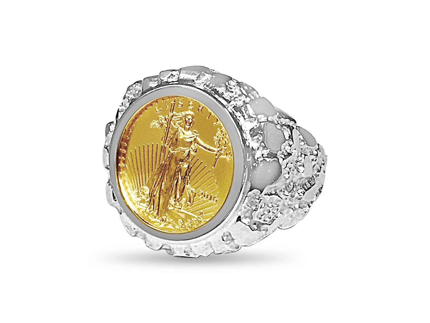Nugget Solid Gold Handmade Coin Ring , 1/10oz Coin ,