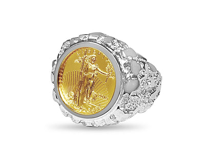 Nugget Solid Gold Handmade Coin Ring , 1/10oz Coin ,