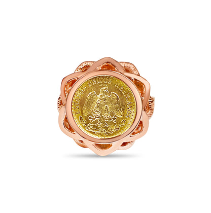 Fancy Ladies Solid Gold Handmade Coin Ring , Dos Pesos Coin ,