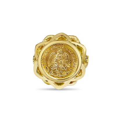 Fancy Ladies Solid Gold Handmade Coin Ring , Dos Pesos Coin ,