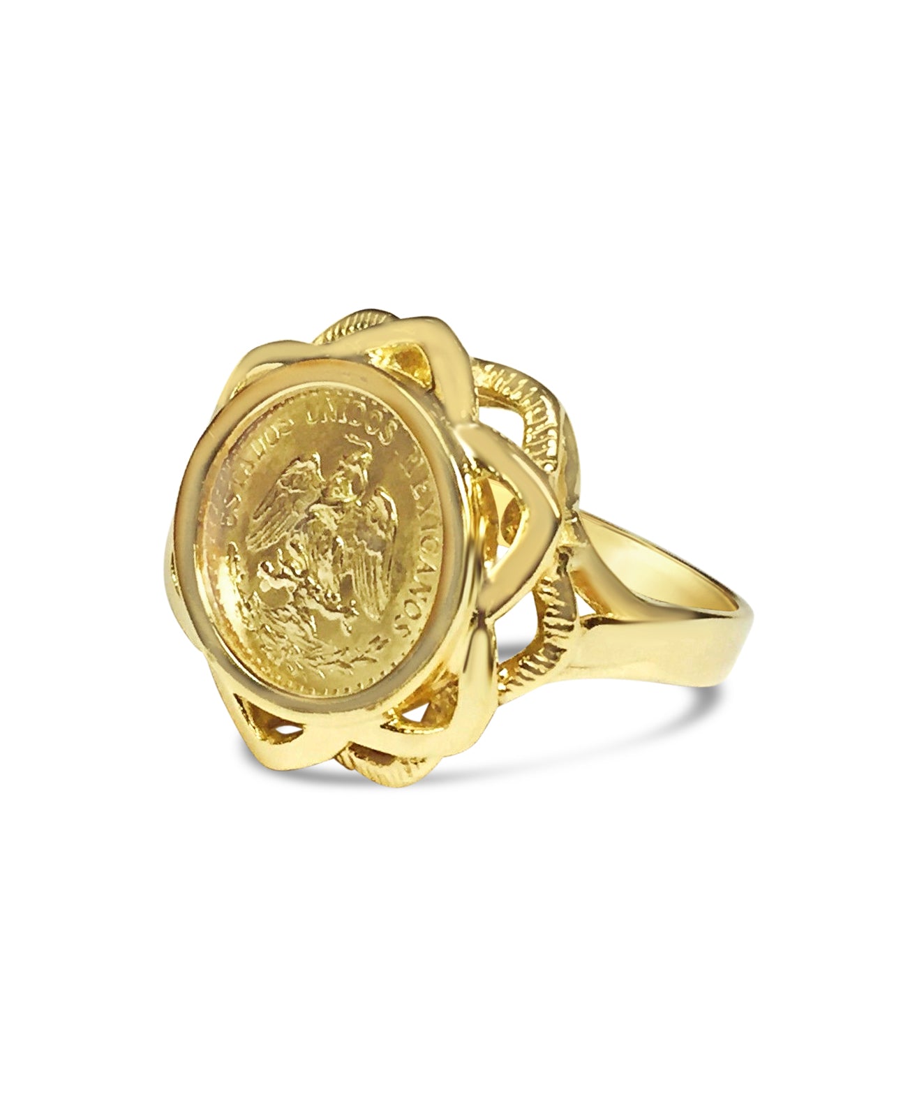 Fancy Ladies Solid Gold Handmade Coin Ring , Dos Pesos Coin ,