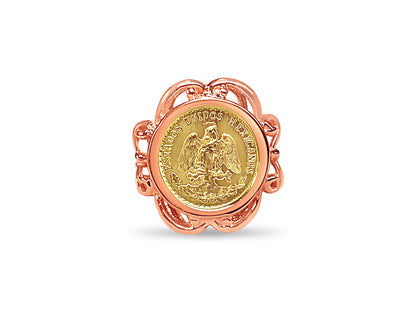 Fancy Ladies Solid Gold Handmade Coin Ring , Dos Pesos Coin ,